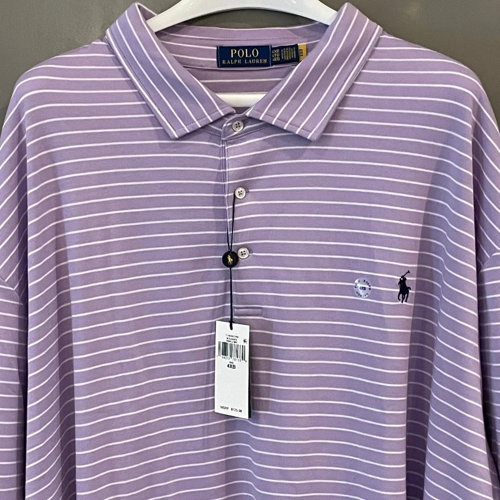 Polo Ralph Lauren Mens 4XB Purple White Striped Short Sleeve Polo Shirt NWT